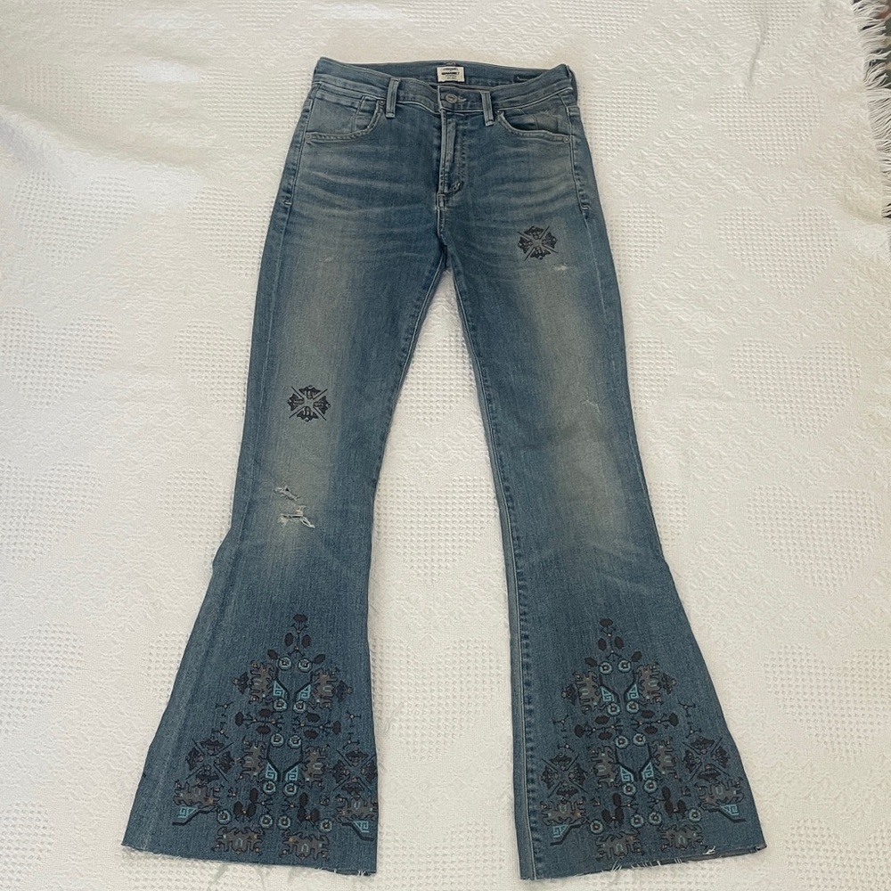 Citizens of Humanity Jeans Fleetwood High Rise Flare Size 25 Embroidered